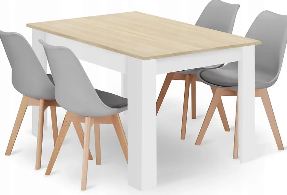 Ensemble table rectangulaire Valora en chêne Sonoma + 4 chaises grises (x4)