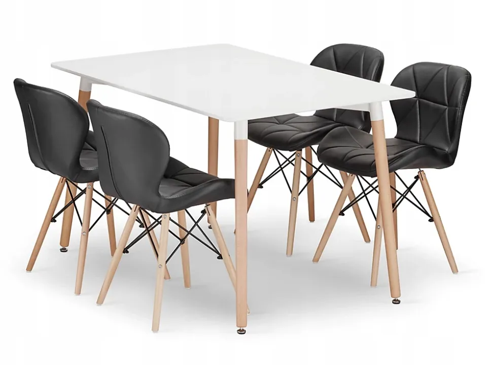 Ensemble table rectangulaire VALORA YURO avec 4 chaises noires WAKO