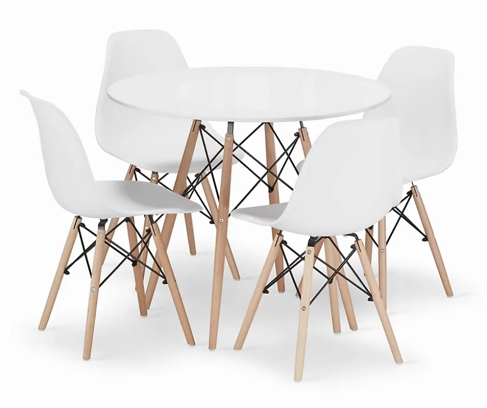 Ensemble table ronde blanche Valora KOVA 90 avec 4 chaises OSAKA