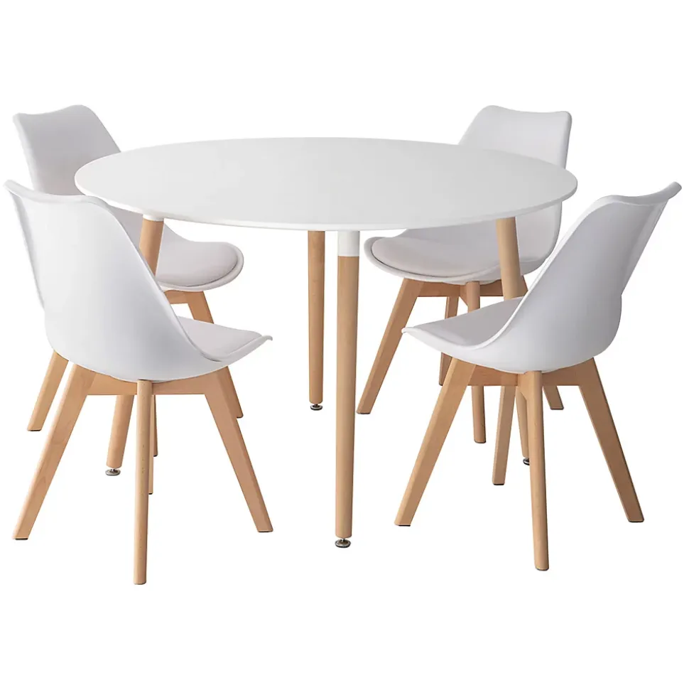 Ensemble table ronde 120cm MARTHA et 4 chaises NORA blanc - HAPPY GARDEN