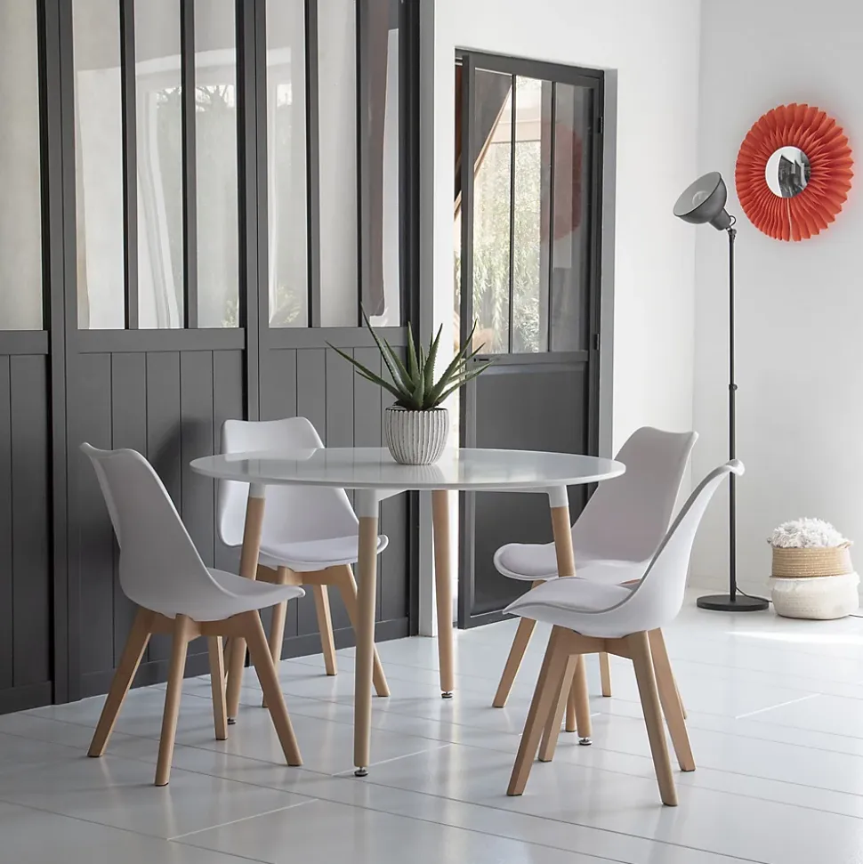 Ensemble table ronde 120cm MARTHA et 4 chaises NORA blanc - HAPPY GARDEN