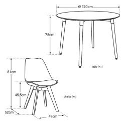 Ensemble table ronde 120cm MARTHA et 4 chaises NORA noir - HAPPY GARDEN
