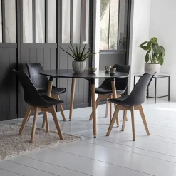 Ensemble table ronde 120cm MARTHA et 4 chaises NORA noir - HAPPY GARDEN
