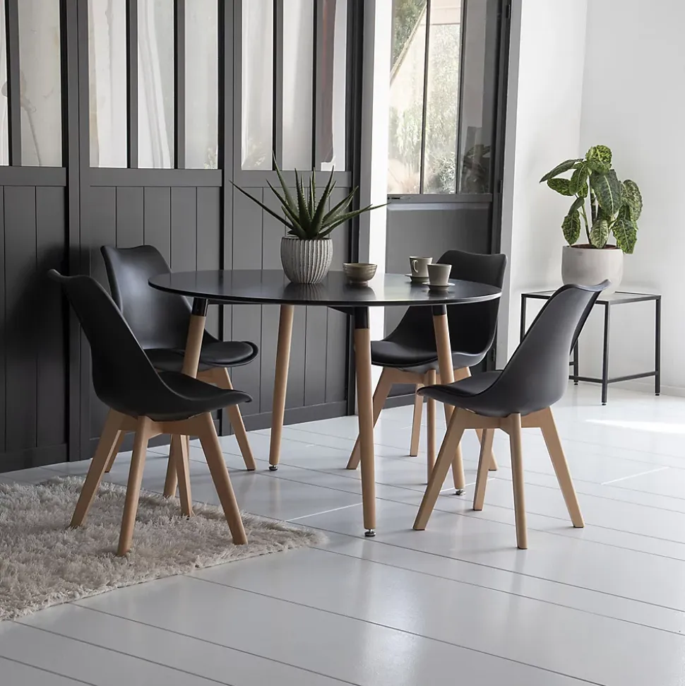 Ensemble table ronde 120cm MARTHA et 4 chaises NORA noir - HAPPY GARDEN