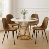 Ensemble table ronde marbre blanc doré avec 4 chaises brun