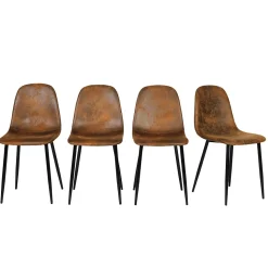Ensemble table ronde marbre blanc doré avec 4 chaises brun