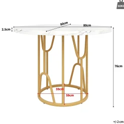 Ensemble table ronde marbre blanc doré avec 4 chaises tissu beige