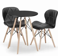 Ensemble table ronde noire VALORA KOVA 60 et 2 chaises noires WAKO
