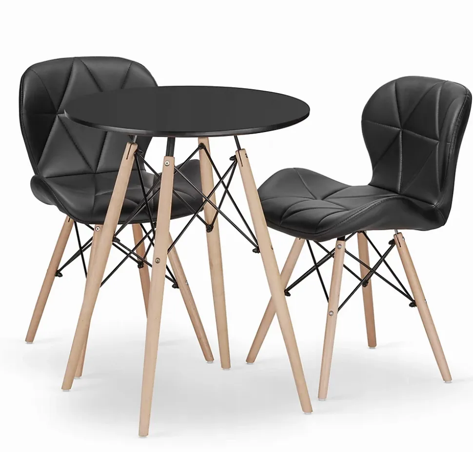 Ensemble table ronde noire VALORA KOVA 60 et 2 chaises noires WAKO