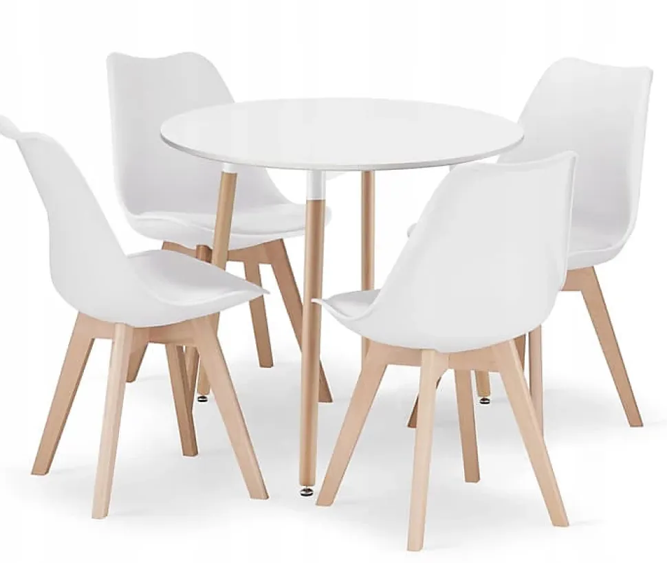 Ensemble table ronde VALORA KAMI et 4 chaises RIXK - Blanc