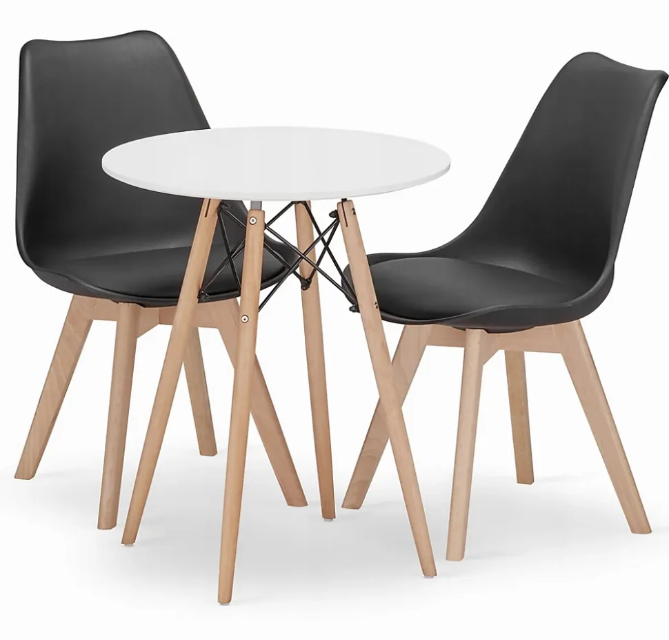 Ensemble table ronde VALORA KOVA 60 cm blanche avec 2 chaises RIXK noires