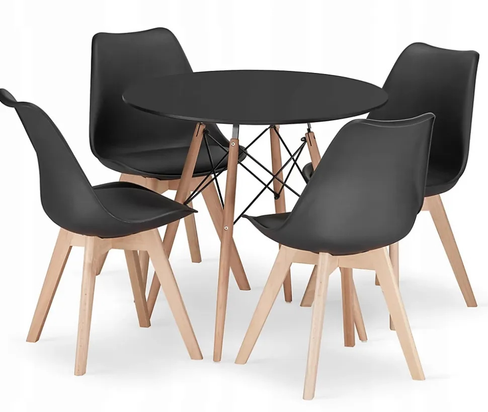 Ensemble table ronde VALORA KOVA 80 cm noir avec 4 chaises RIXK noires