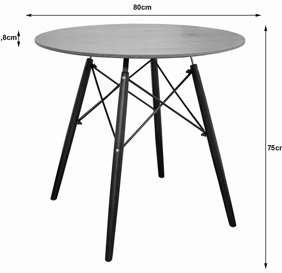 Ensemble table ronde VALORA KOVA 80 en frêne avec 4 chaises WAKO grises