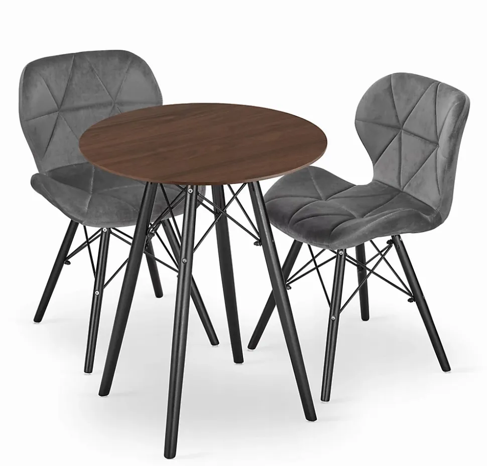 Ensemble table ronde VALORA KOVA 60 en frêne avec 2 chaises WAKO grises
