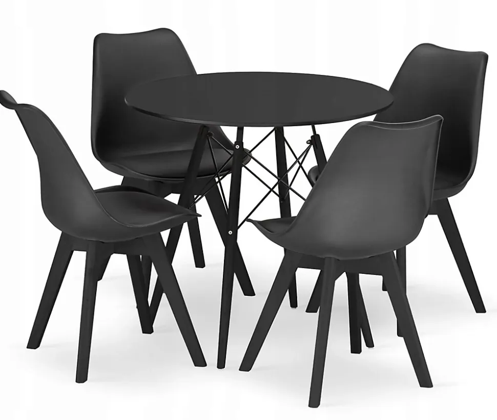 Ensemble table ronde VALORA KOVA avec 4 chaises noires RIXK
