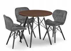 Ensemble table ronde VALORA KOVA 80 en frêne avec 3 chaises WAKO grises