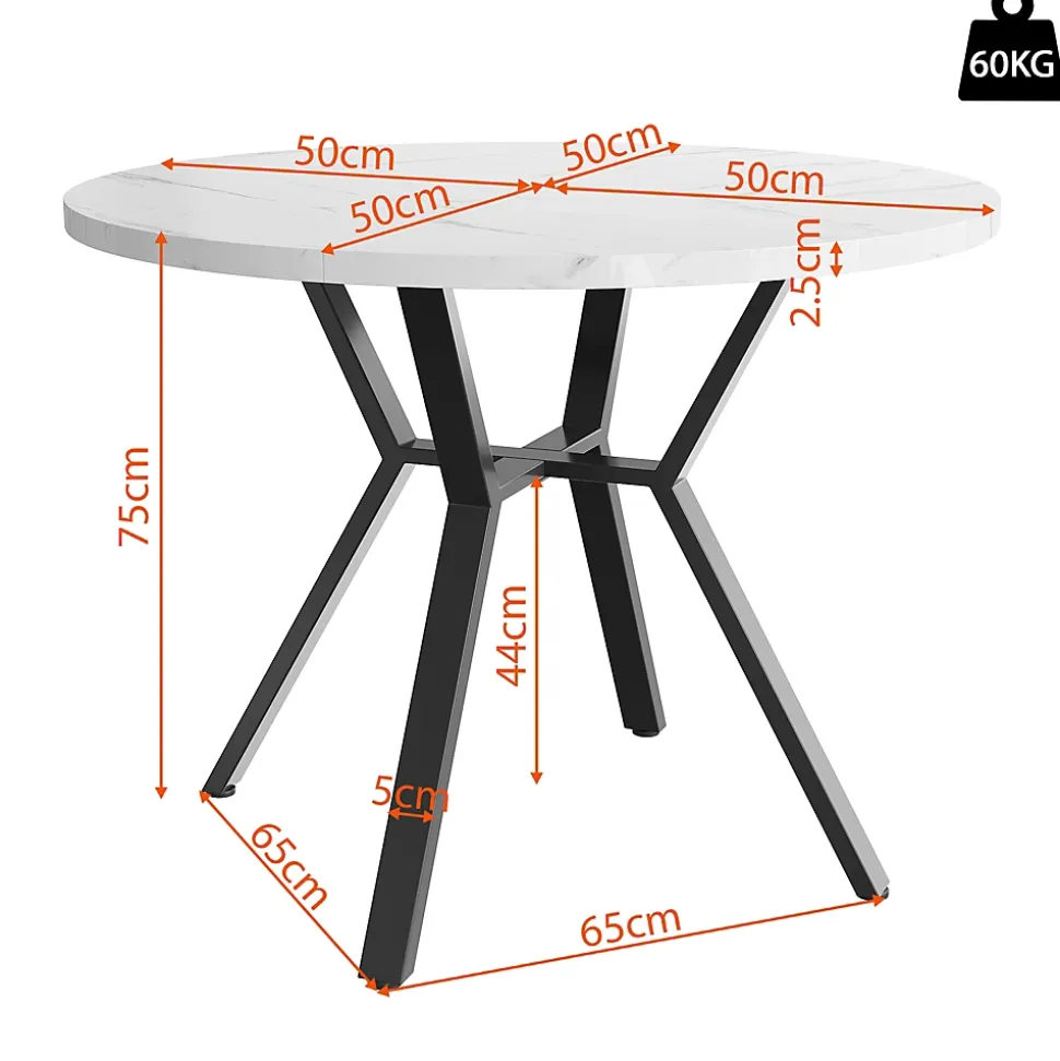 Ensemble table ronde 100x75 cm avec 4 chaises velours, plateau MDF effet marbre et structure métal noir