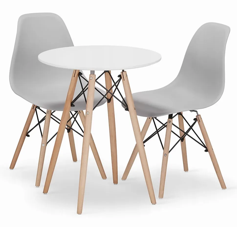 Ensemble table Valora KOVA 60 : table ronde blanche + 2 chaises grises