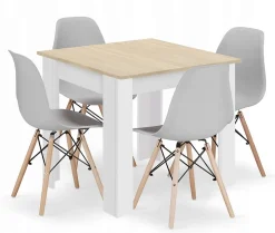 Ensemble Valora : table carrée 80 x 80 cm, chêne Sonoma + 4 chaises Osaka grises (x4)