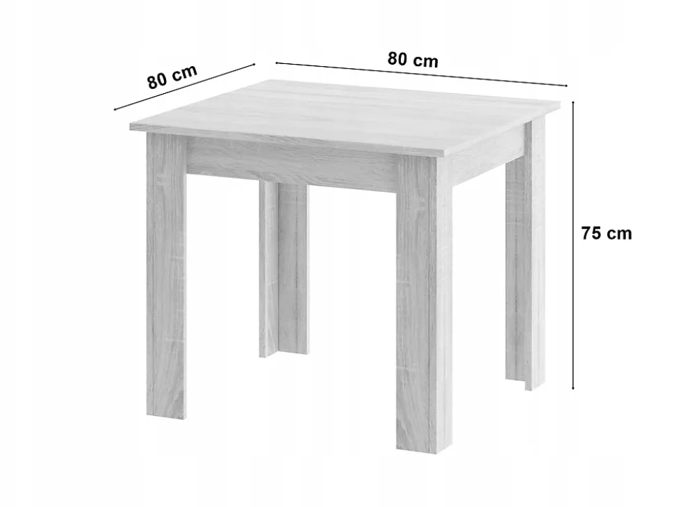 Ensemble Valora : table carrée 80 x 80 cm, chêne Sonoma + 4 chaises OSAKA noires