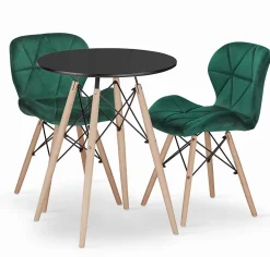 Ensemble Valora : table ronde KOVA 60 noire + 2 chaises WAKO vertes (x2)