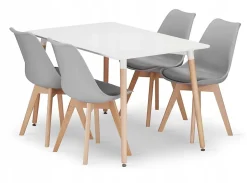Ensemble Valora : table rectangulaire Yuro 120x80 blanche + 4 chaises grises