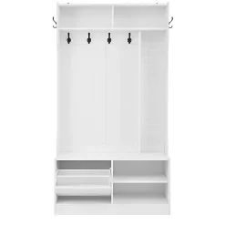 Ensemble vestiaire complet avec banc, 6 crochets, porte et 4 espaces ouverts, blanc, 100x185.5x40cm