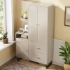 ensemble Vestiaire D'entrée - Vestiaire D'entrée Compact avec Panneau Rembourré, Meuble À Chaussures et Étagères, MDF, Gris+Beige