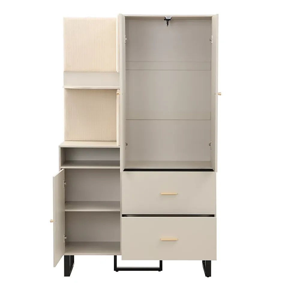 ensemble Vestiaire D'entrée - Vestiaire D'entrée Compact avec Panneau Rembourré, Meuble À Chaussures et Étagères, MDF, Gris+Beige
