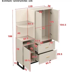 ensemble Vestiaire D'entrée - Vestiaire D'entrée Compact avec Panneau Rembourré, Meuble À Chaussures et Étagères, MDF, Gris+Beige