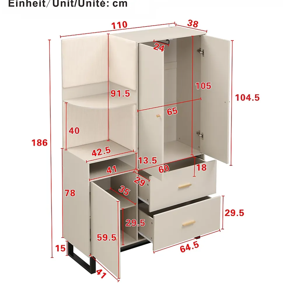 ensemble Vestiaire D'entrée - Vestiaire D'entrée Compact avec Panneau Rembourré, Meuble À Chaussures et Étagères, MDF, Gris+Beige