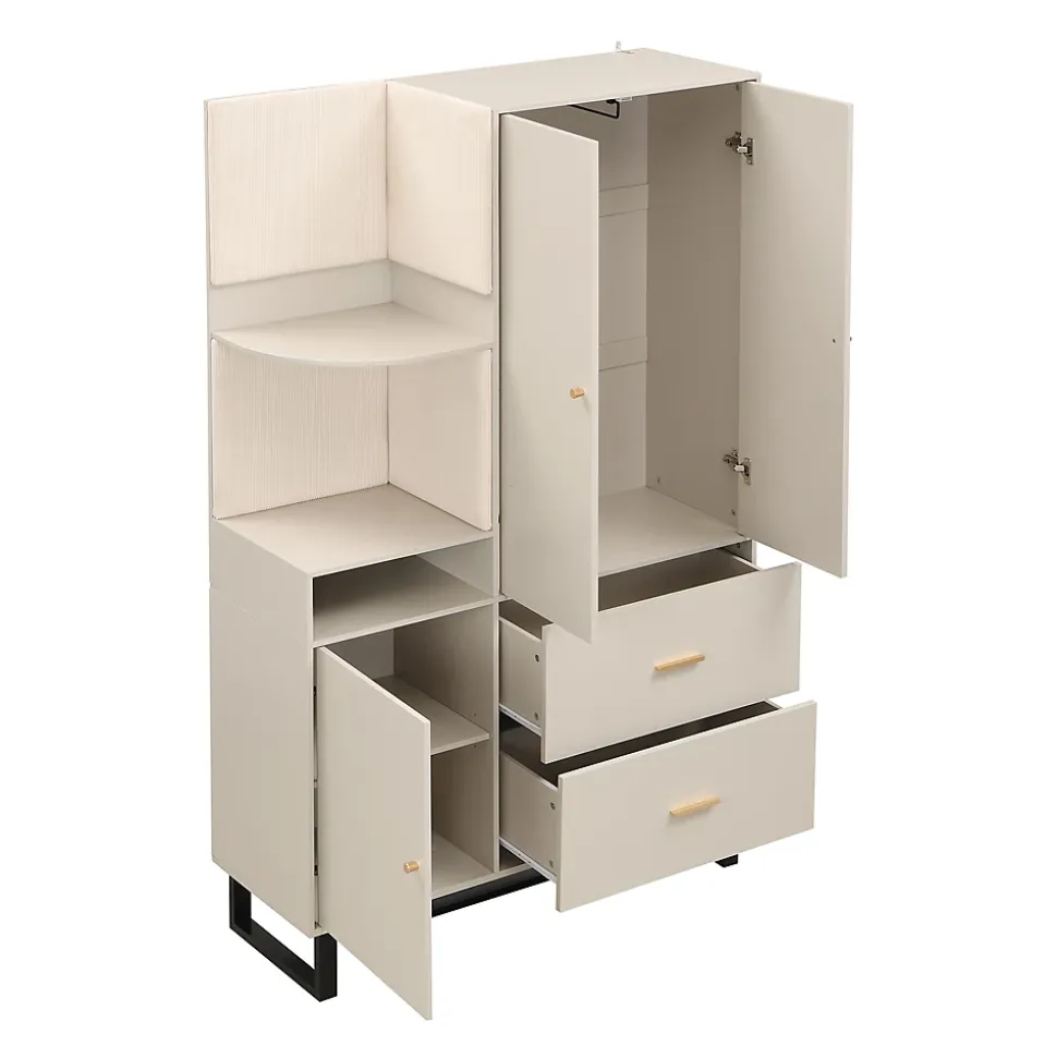 ensemble Vestiaire D'entrée - Vestiaire D'entrée Compact avec Panneau Rembourré, Meuble À Chaussures et Étagères, MDF, Gris+Beige