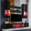Ensembles de meubles TV Varallo Komodee - LED RGB - Noir Brillant & Noir - Façades en Brillant - L200cm x H195cm x P45cm