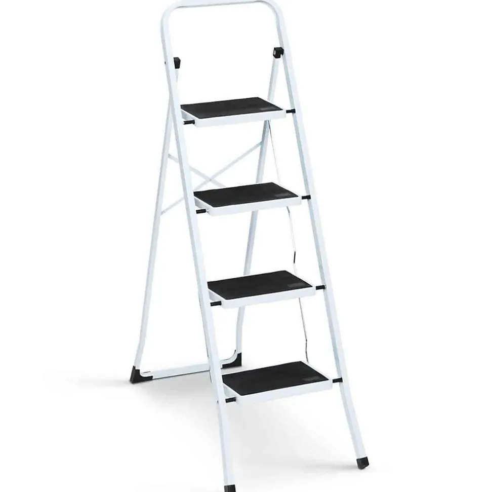 Escabeau marchepied pliable 4 marches antidérapantes avec garde corps