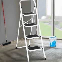 Escabeau marchepied pliable 4 marches antidérapantes avec garde corps