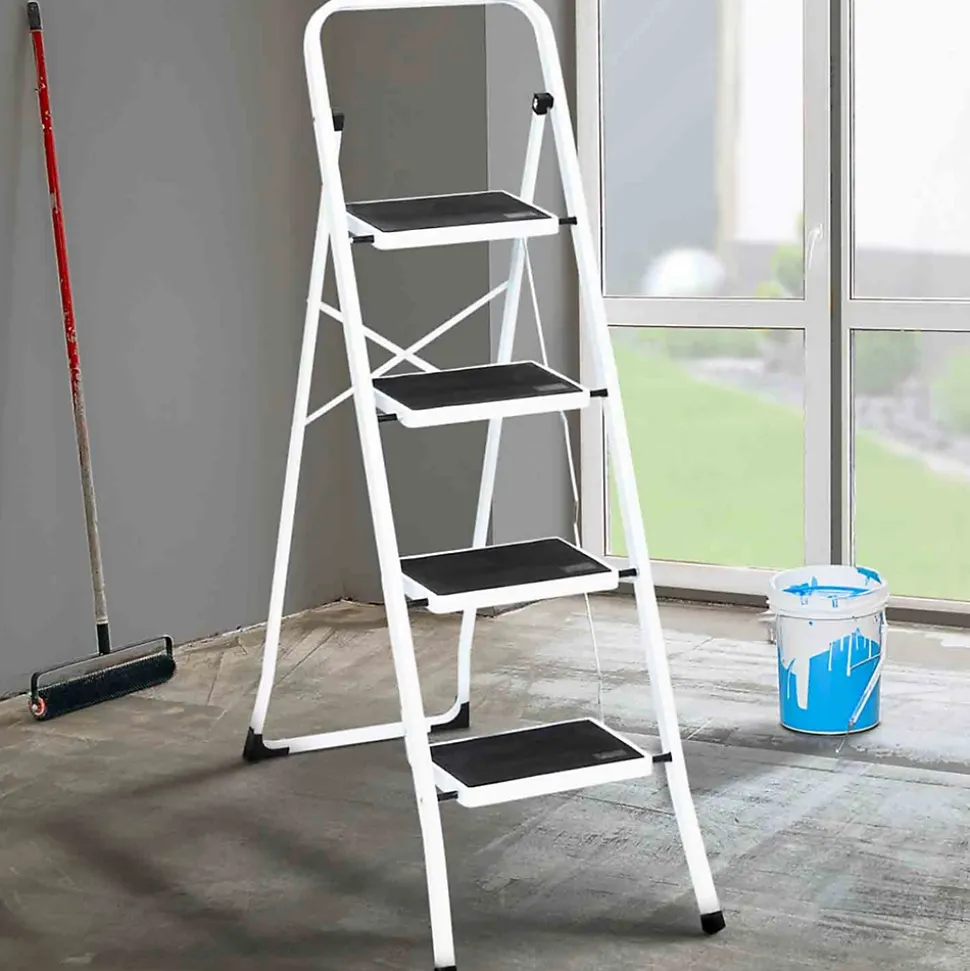 Escabeau marchepied pliable 4 marches antidérapantes avec garde corps