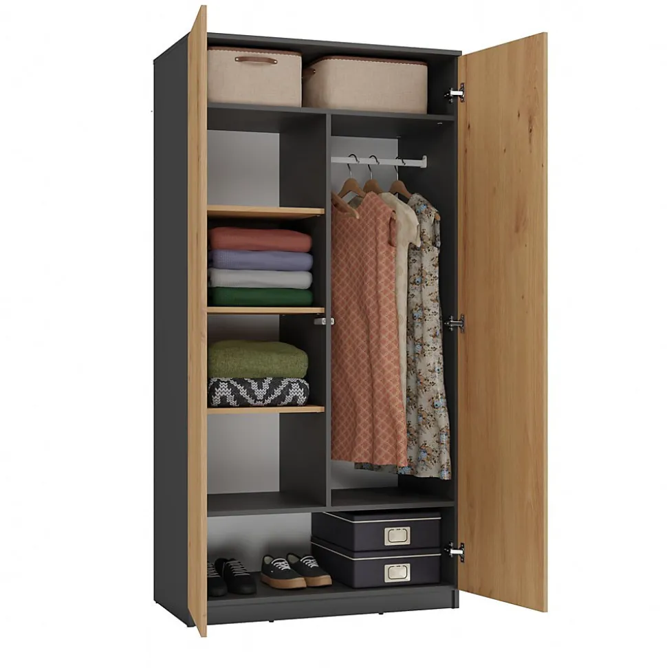 ESME - Armoire double style scandinave chambre à coucher - 90x50x180 - 2 portes - Dressing