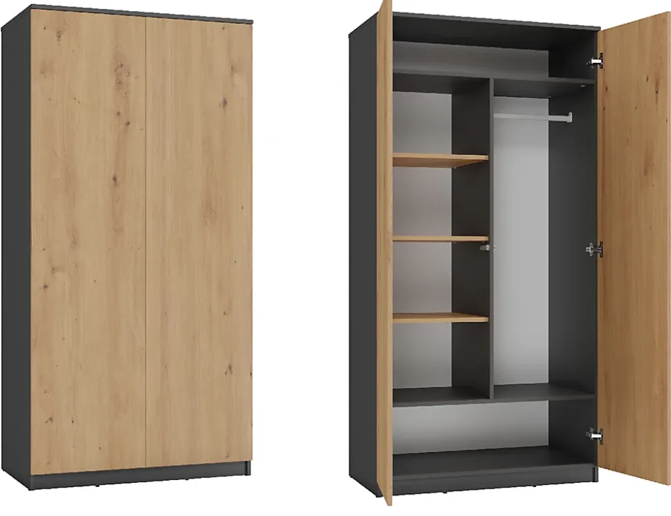 ESME - Armoire double style scandinave chambre à coucher - 90x50x180 - 2 portes - Dressing