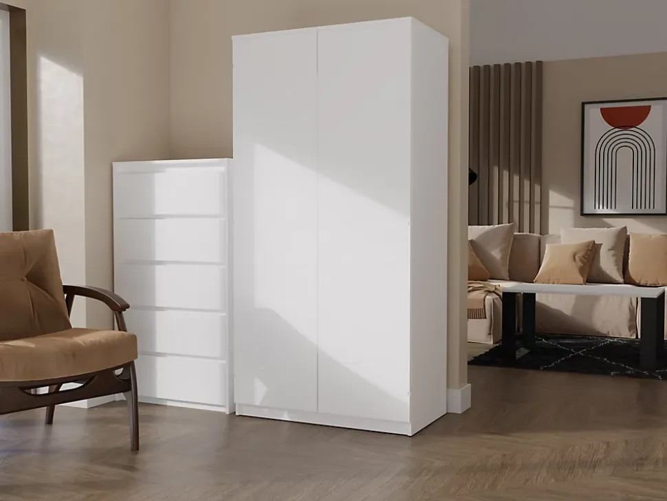 ESME - Armoire double style scandinave chambre à coucher - 90x50x180 - 2 portes - Dressing
