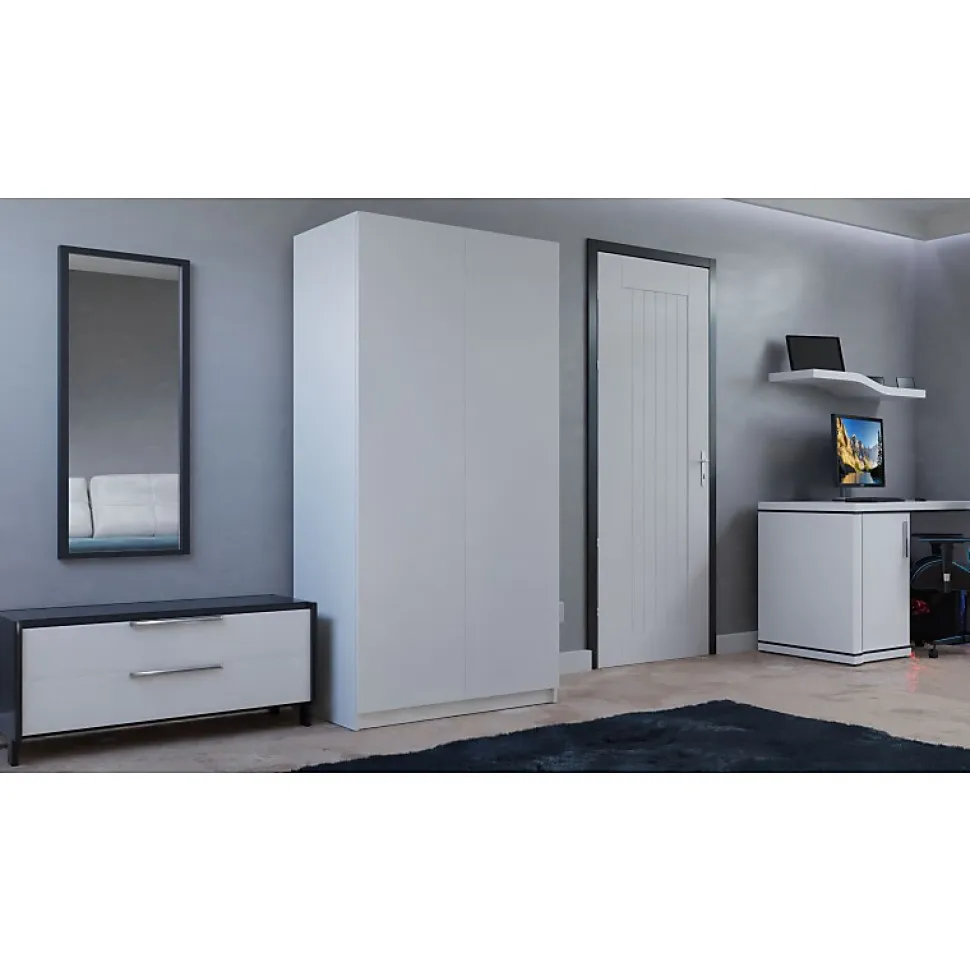ESME - Armoire double style scandinave chambre à coucher - 90x50x180 - 2 portes - Dressing