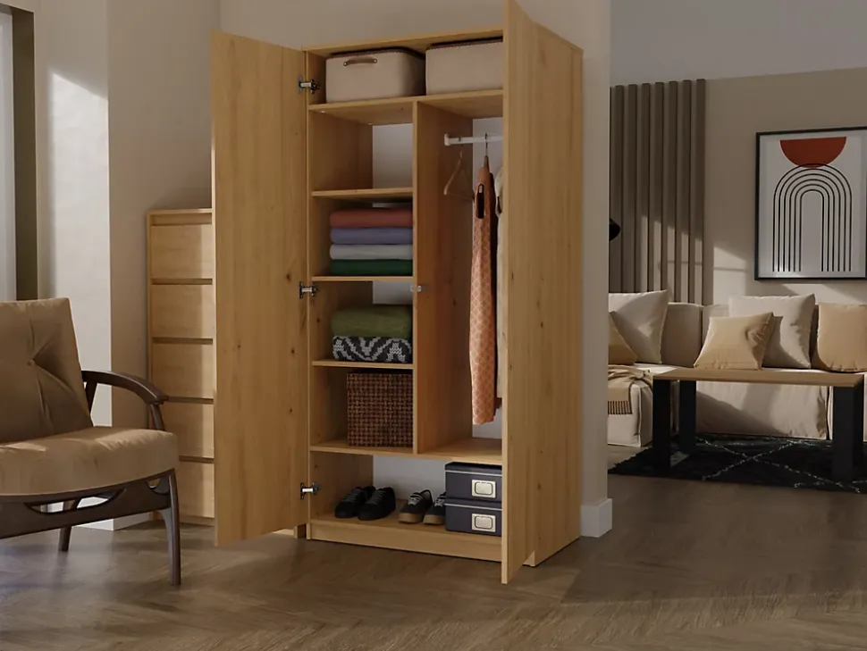 ESME - Armoire double style scandinave chambre à coucher - 90x50x180 - 2 portes - Dressing