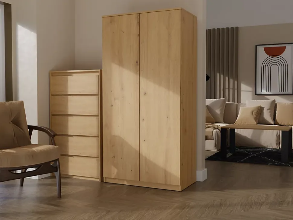 ESME - Armoire double style scandinave chambre à coucher - 90x50x180 - 2 portes - Dressing
