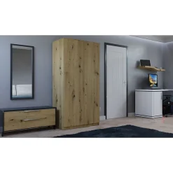 ESME - Armoire double style scandinave chambre à coucher - 90x50x180 - 2 portes - Dressing