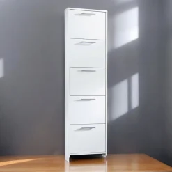 Etagere à chaussures Dafne, Meuble d'entrée polyvalent avec 5 portes, Armoire à chaussures avec Etageres, 50x18h178 cm, Blanc