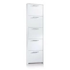 Etagere à chaussures Dafne, Meuble d'entrée polyvalent avec 5 portes, Armoire à chaussures avec Etageres, 50x18h178 cm, Blanc