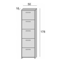 Etagere à chaussures Dafne, Meuble d'entrée polyvalent avec 5 portes, Armoire à chaussures avec Etageres, 50x18h178 cm, Blanc