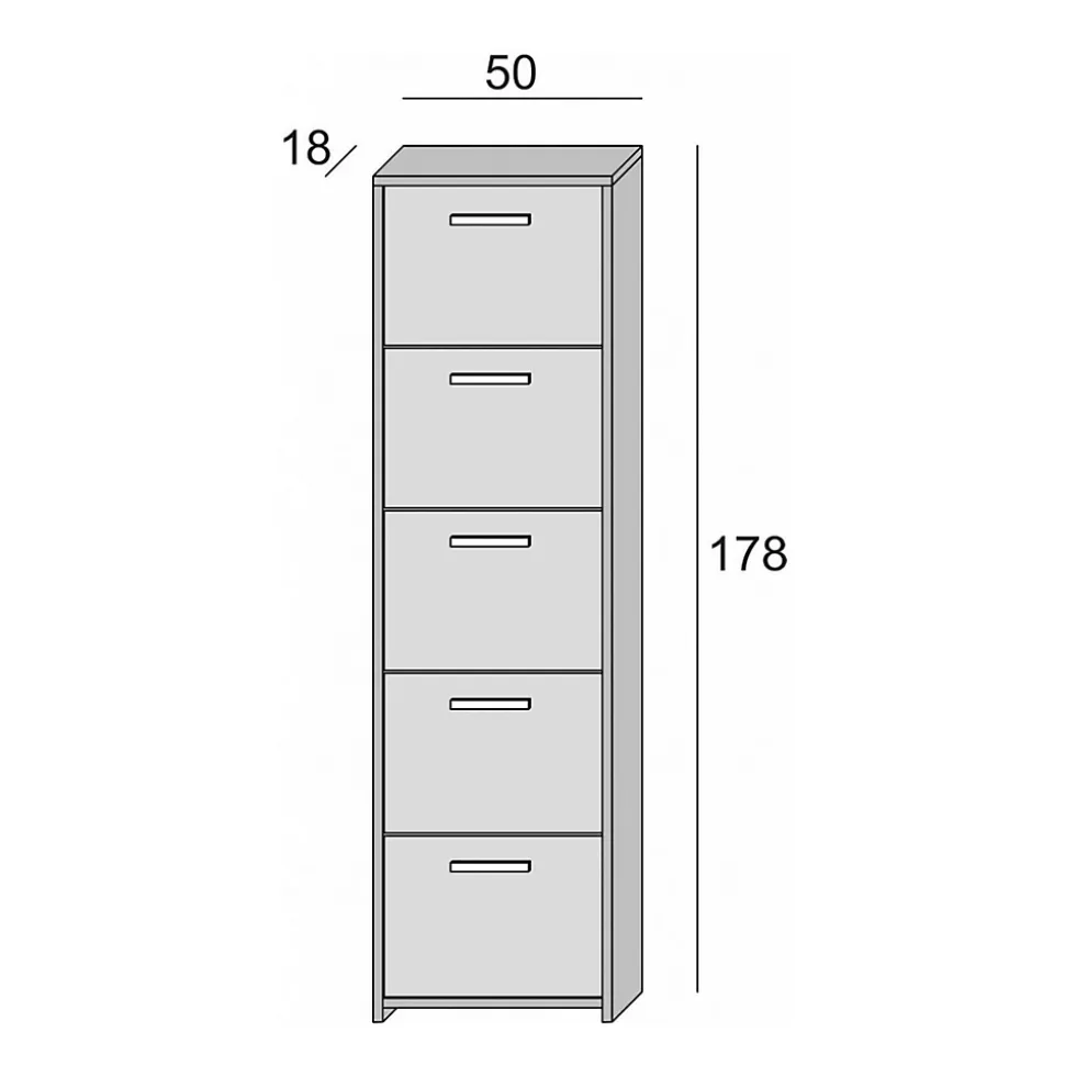 Etagere à chaussures Dafne, Meuble d'entrée polyvalent avec 5 portes, Armoire à chaussures avec Etageres, 50x18h178 cm, Blanc