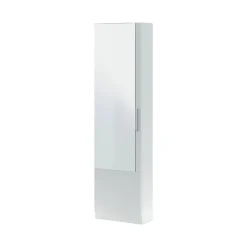 Etagere à chaussures Eugene, Armoire à chaussures haute avec 1 porte, Armoire d'entrée avec miroir, 50x22h180 cm, Blanc