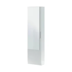 Etagere à chaussures Eugene, Armoire à chaussures haute avec 1 porte, Armoire d'entrée avec miroir, 50x22h180 cm, Blanc