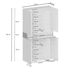 Etagere à chaussures Marzio, Etagere à chaussures peu encombrante à 7 portes, 114x38h200 cm, Blanc et Ardoise